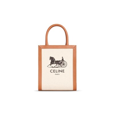 CELINE MINI TOTE IN CABAS SULKY PRINTED FABRIC AND COWHIDE LEATHER 193302DCI.02NT (21*17*4cm)